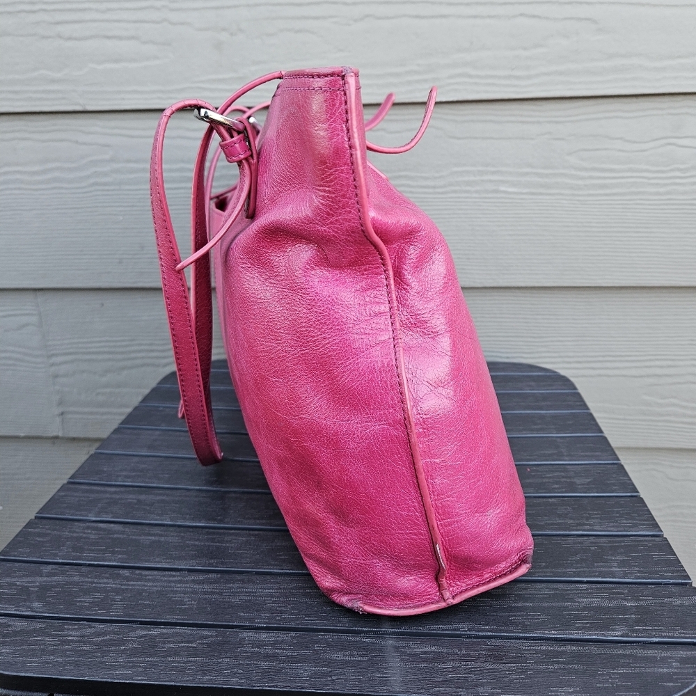 HOBO International Friar Leather Hot Pink Shoulder Bag Magenta Tote Purse VTG - Picture 2 of 16